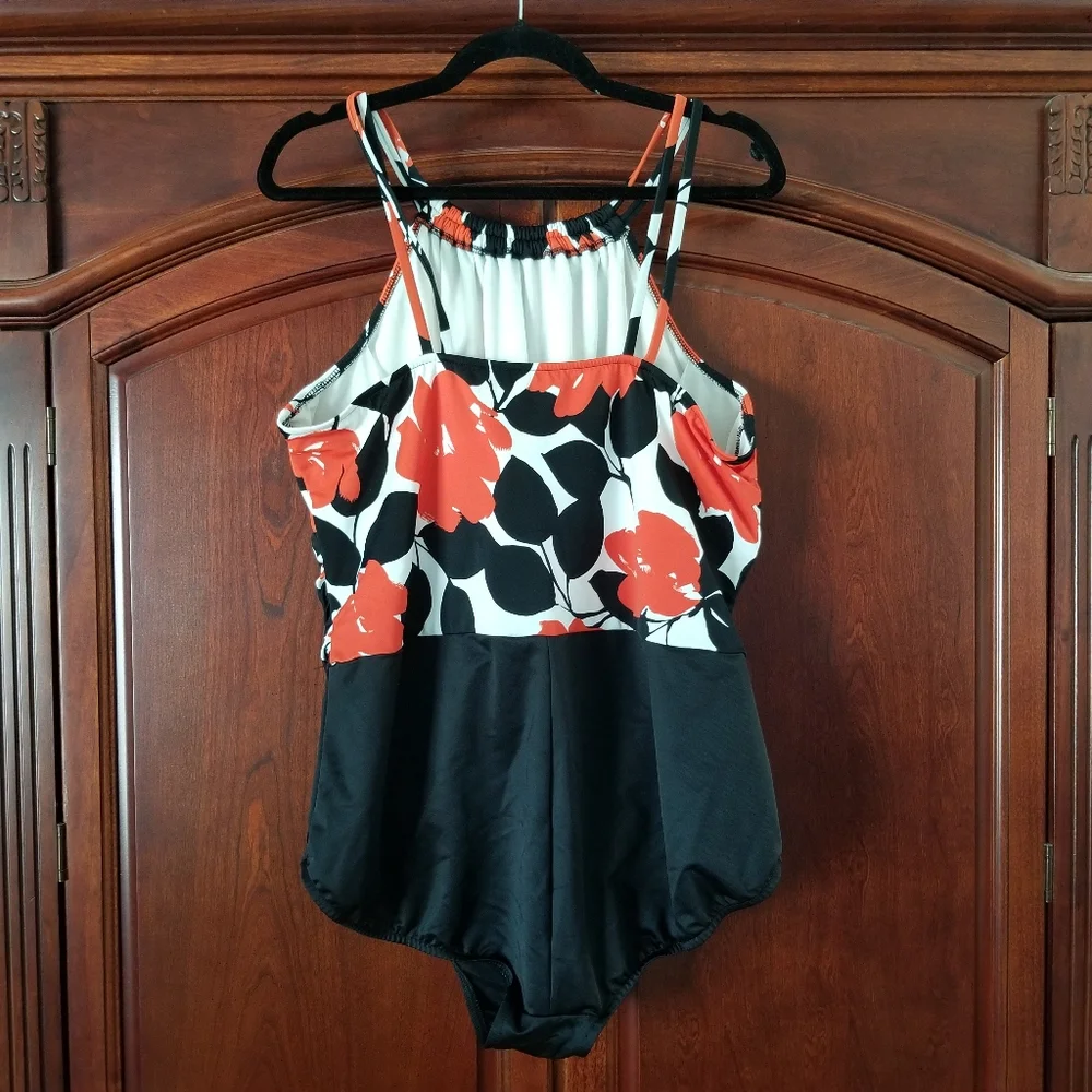 MagicSuit by Miraclesuit One Piece Orange Floral Tropical Swimsuit Size 24W